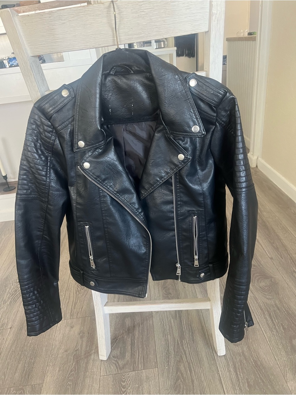 Black Faux Leather Moto Jacket - Women